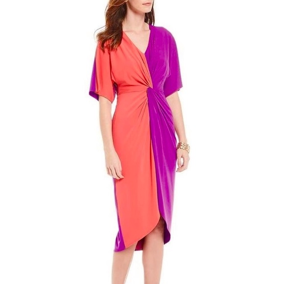Trina Turk Dresses & Skirts - Trina Turk Etta Dress Vivid Viola Bodycon Front Twist Fluttery Dolman sleeves XS